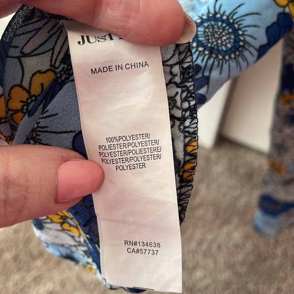 Justfab Blue & Yellow Floral Blouse w/ Ruffle - Picture 7 of 7